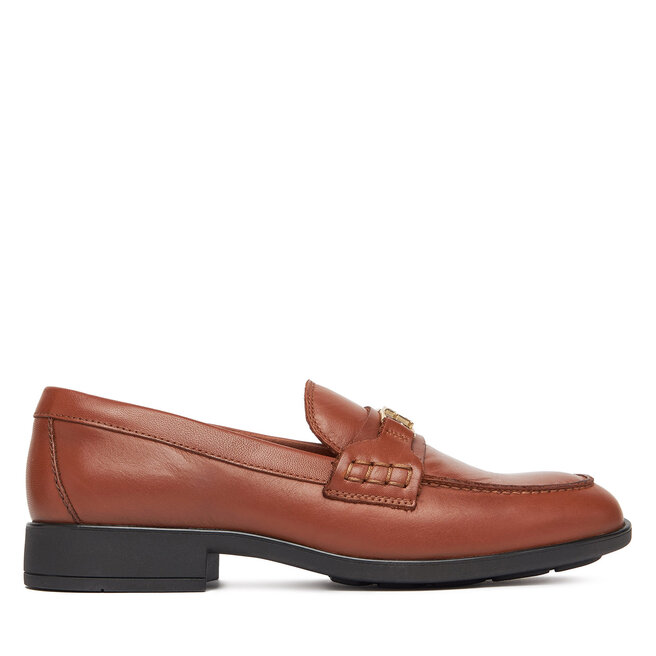 Loafersy Tommy Hilfiger Th Logo Leather Loafer - Brązowy