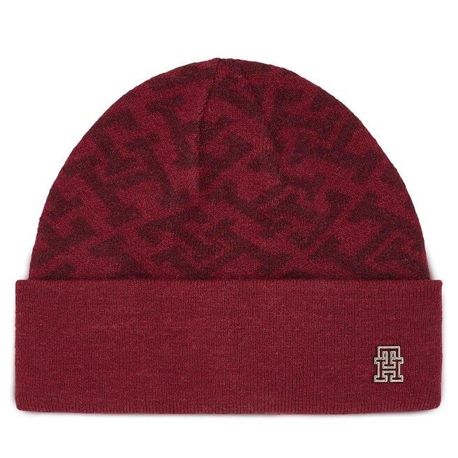 Czapka Tommy Hilfiger Monogram All Over Beanie - Czerwony