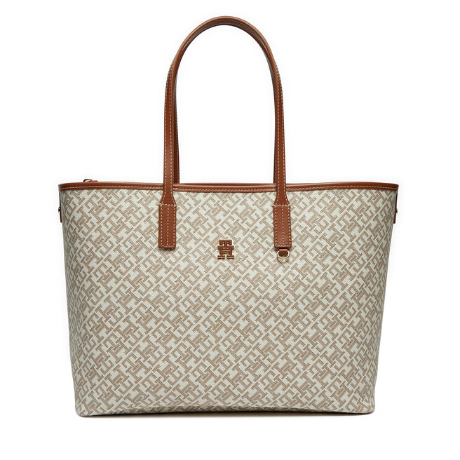 Torebka Tommy Hilfiger Th Monoplay Leather Tote - Écru