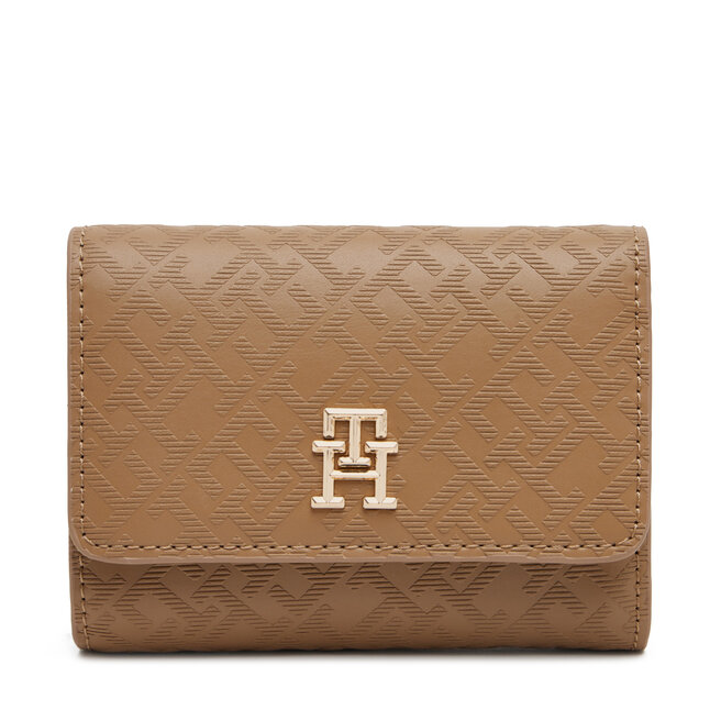 Duży Portfel Damski Tommy Hilfiger Th Distinct Trifold Wallet Mono - Brązowy