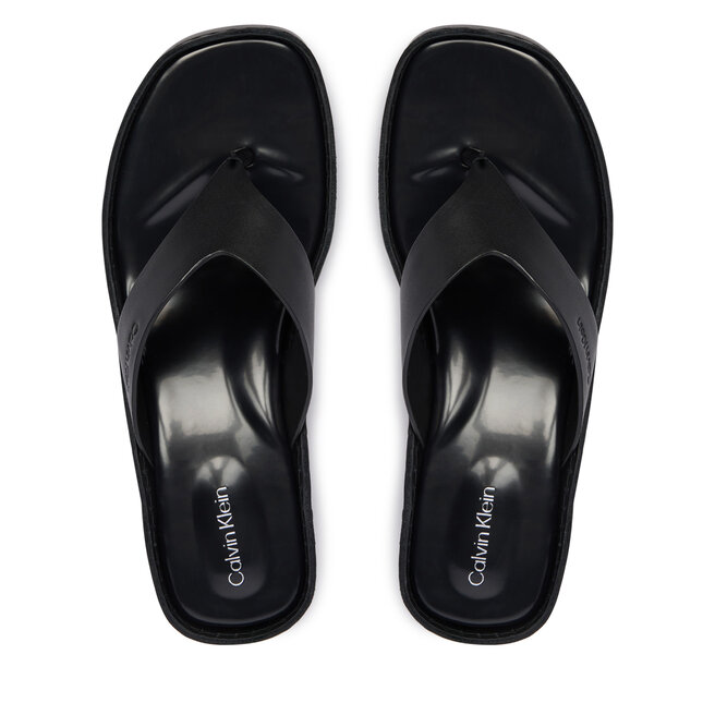 Japonki Calvin Klein Block Heel Sndl Thong Lth HW0HW02913 Czarny -