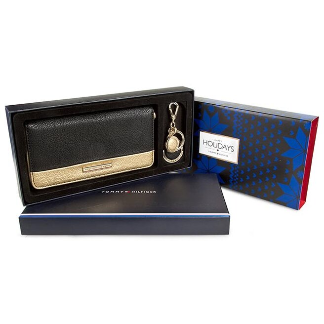 Tommy Hilfiger Ajándékszett Tommy Hilfiger Rachel Gift Set: Large Z/A Wallet + Keyf AW0AW01744 Black/Gold 902