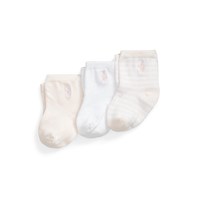 Σετ ψηλές κάλτσες παιδικές 3 τεμαχίων Polo Ralph Lauren 445896761001 Pink/White