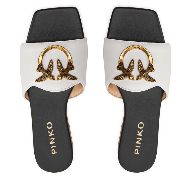Pinko ciabatta Marli in pelle con logo beige