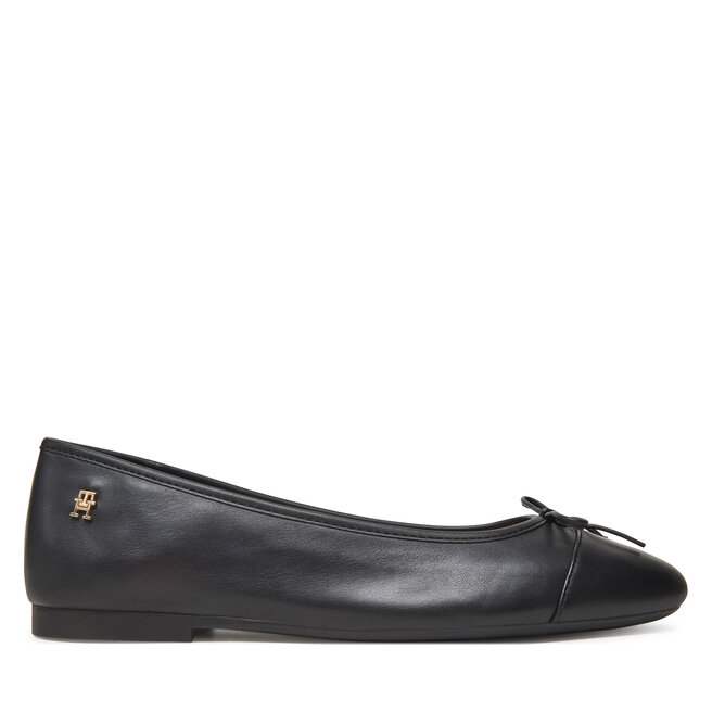 Baleriny Tommy Hilfiger Toe Cap Leather Ballerina - Czarny
