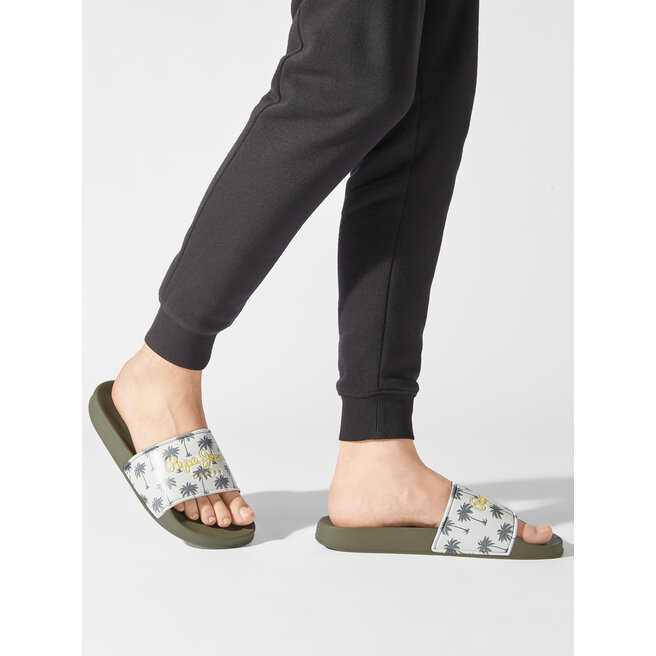 Pepe Jeans Șlapi Pepe Jeans Slider Print PMS70124 Khaki Green 765