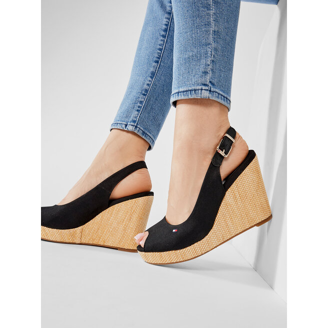 Tommy Hilfiger Espadrilky Tommy Hilfiger Iconic Elena Sling Back Wedge FW0FW04789 Black BDS