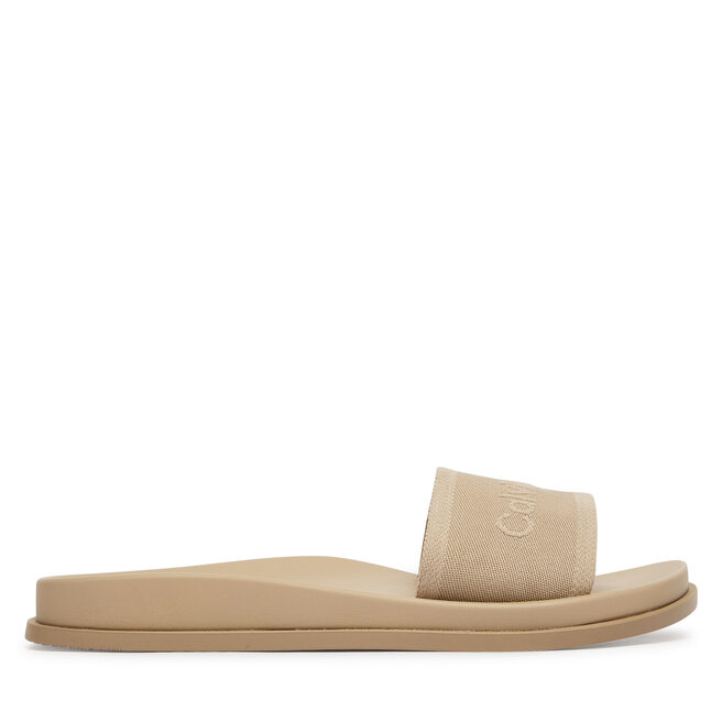 Klapki Calvin Klein City Sandal Mule Webbing HW0HW02887 Beżowy -