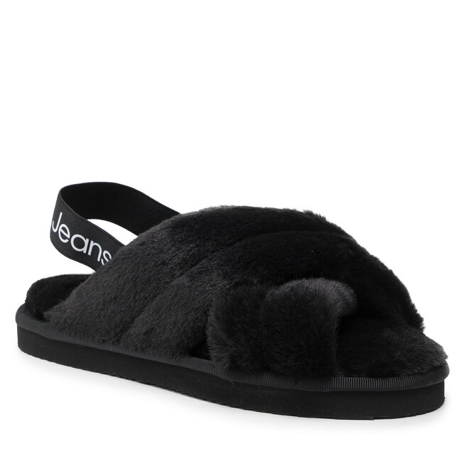 Papuci de casă Calvin Klein Jeans Home Slipper Fake Fur YW0YW00616 Black BDS