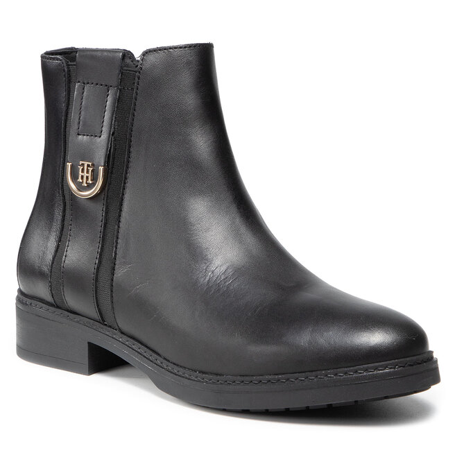 Botine Tommy Hilfiger Th Hardware Leather Flat Boot FW0FW05996 Black BDS