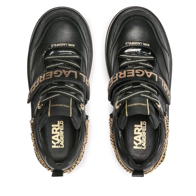 KARL LAGERFELD Sneakersy KARL LAGERFELD KL63540E Black Lthr W/Gold
