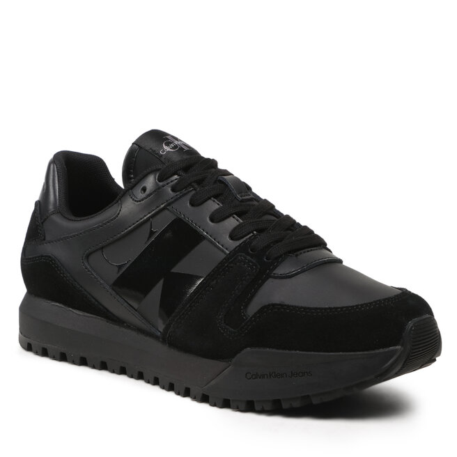 Sneakers Calvin Klein Jeans Toothy Run Laceup Low Lth Mix YM0YM00744 Triple Black BEH BEH imagine noua