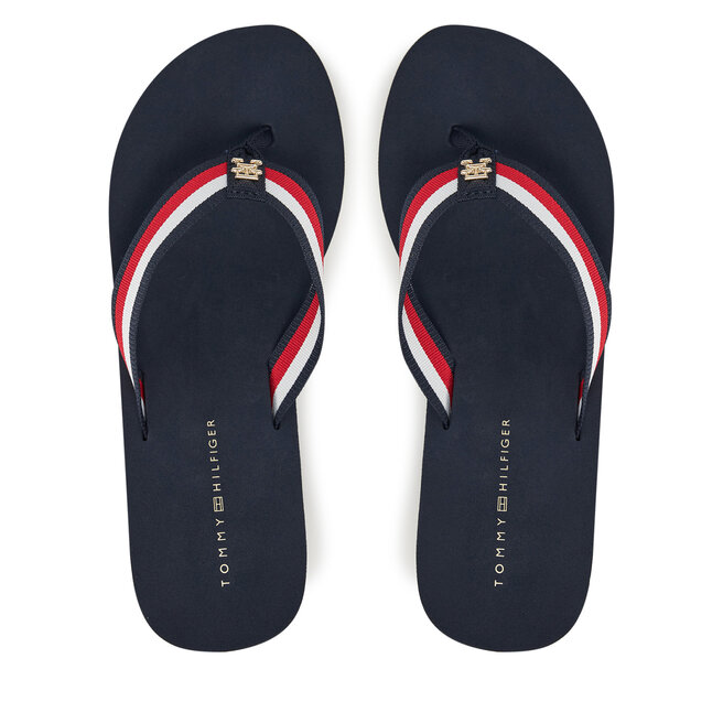 Japonki Tommy Hilfiger Th Corporate Wedge Beach Sandal - Granatowy