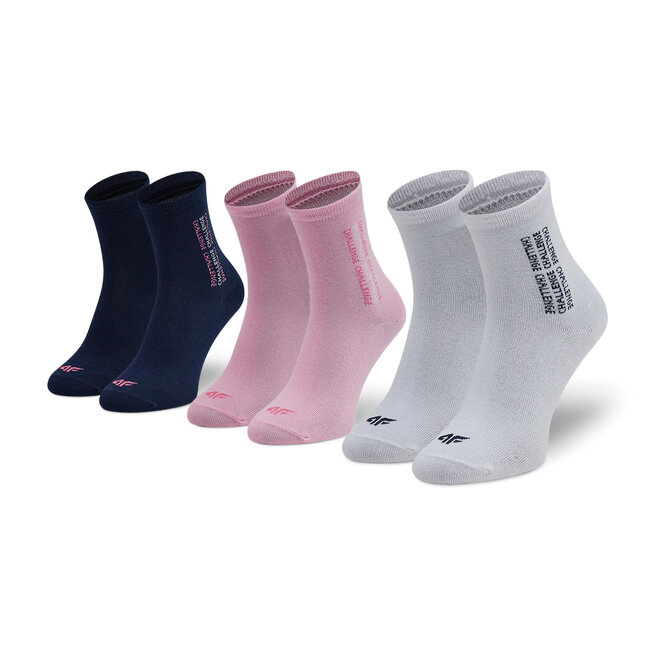 Set de 3 perechi de șosete medii unisex 4F HJZ21-JSOD005 Biały/Granat/Jasny Róż