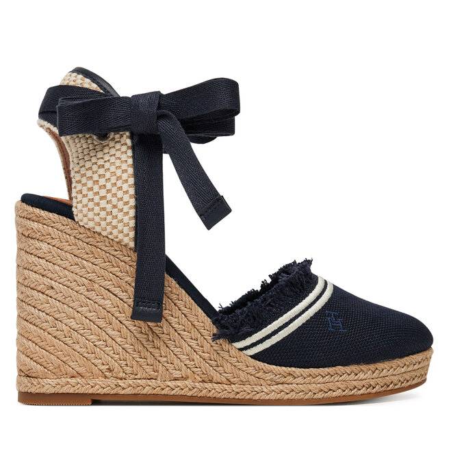 Espadryle Tommy Hilfiger Fringe Canvas High Wedge - Granatowy