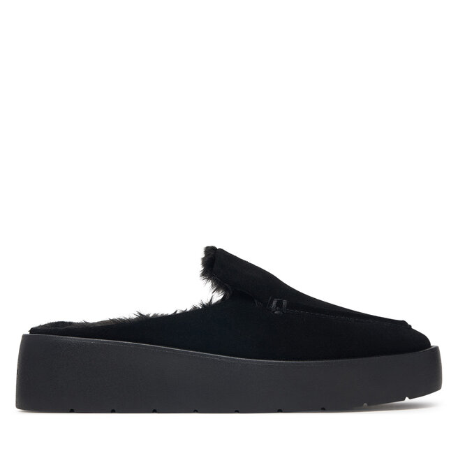 Klapki Calvin Klein Flatform Mule Suede WL HW0HW03182 Czarny