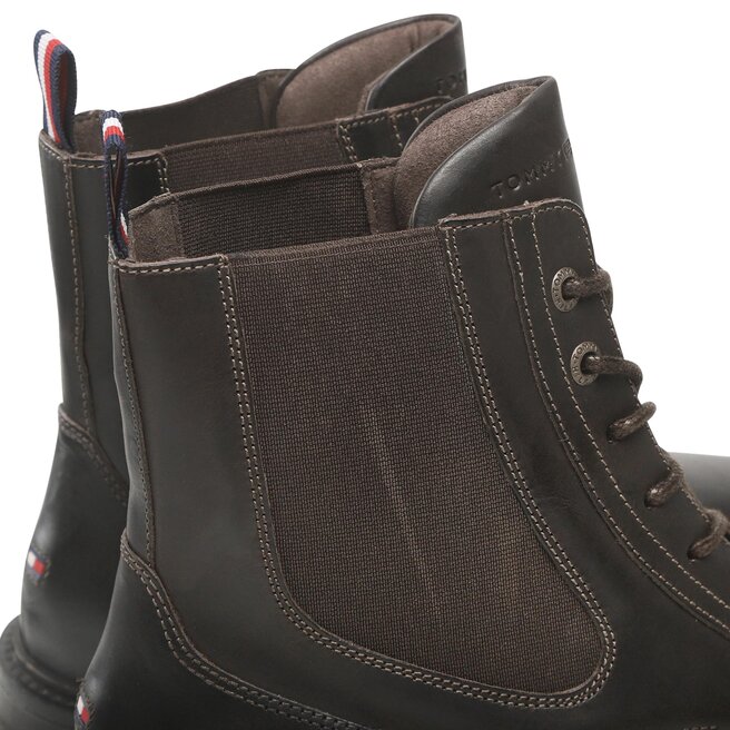 Tommy Hilfiger Kotníková obuv s elastickým prvkem Tommy Hilfiger Hilfiger Lth Lace Up Chel Boot FM0FM04204 Cocoa GT6