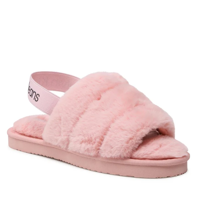 Papuci de casÄƒ Calvin Klein Jeans Home Slipper Fakefur Elastic YW0YW00751 Pink Blush TKY