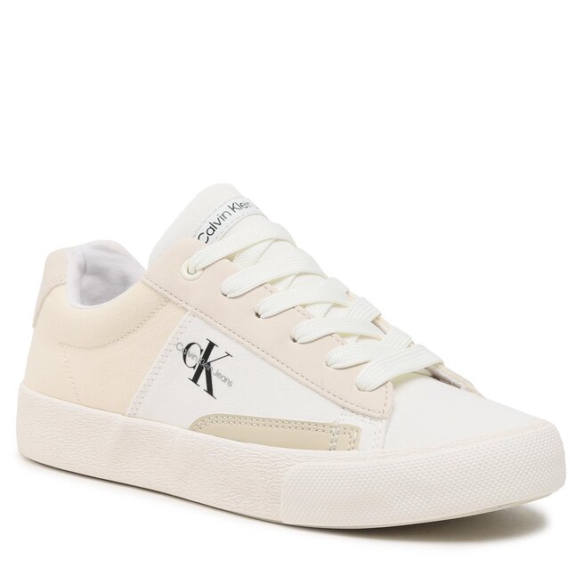 Teniși Calvin Klein Jeans Low Cut Lace-Up Sneaker V3X9-80564-1355 S White/Beige/Sand Y607 Calvin imagine noua gjx.ro