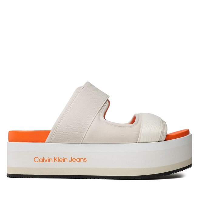 Calvin Klein Jeans Чехли Calvin Klein Jeans Flatform Sandal Webb YW0YW01074 Eggshell/Shocking Orange ACF