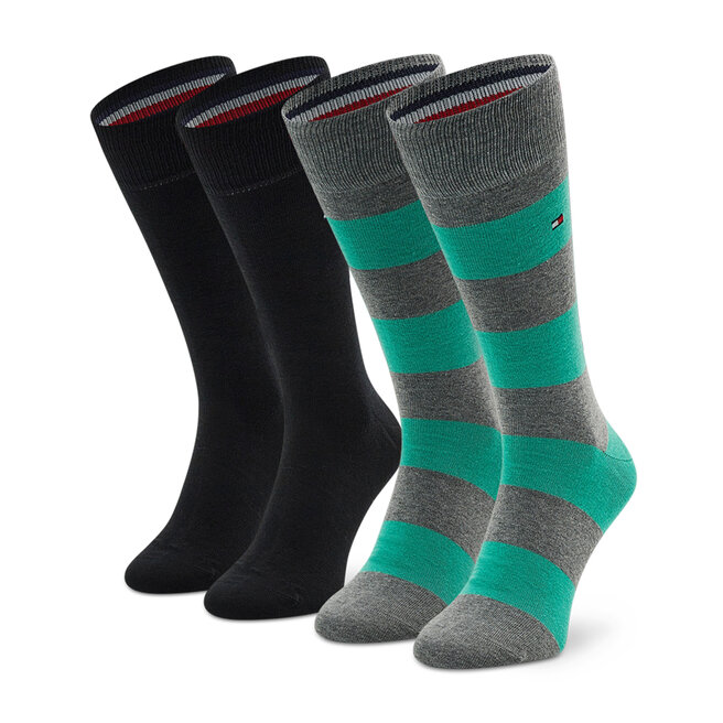 Set de 2 perechi de șosete lungi pentru bărbați Tommy Hilfiger 342021001 Grey Melange/Green 079 079 imagine noua