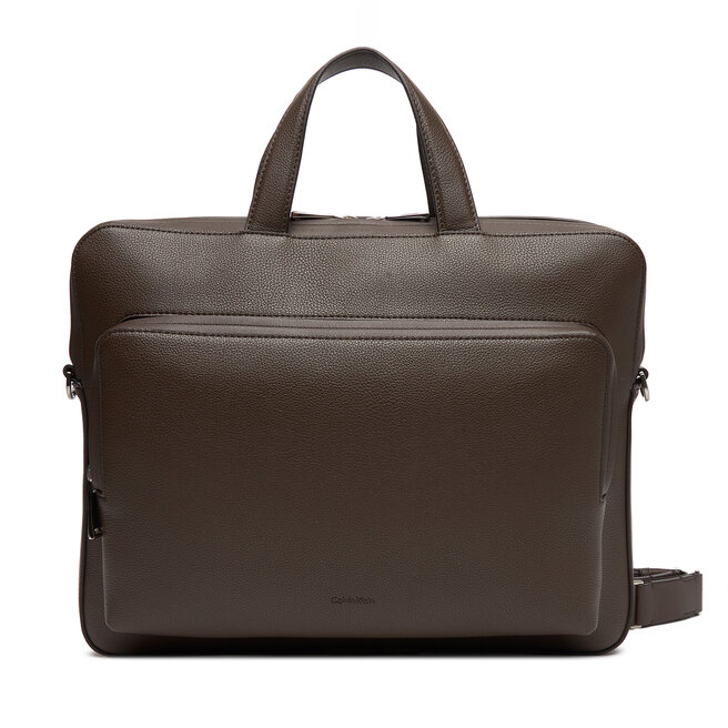 Torba na laptopa Calvin Klein Micro Pebble Slim Briefcase 36 - Brązowy