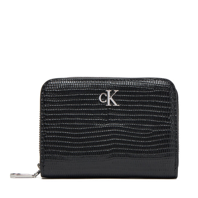 Mały Portfel Damski Calvin Klein Lizard Embossed Lthr Med Flap Zi - Czarny