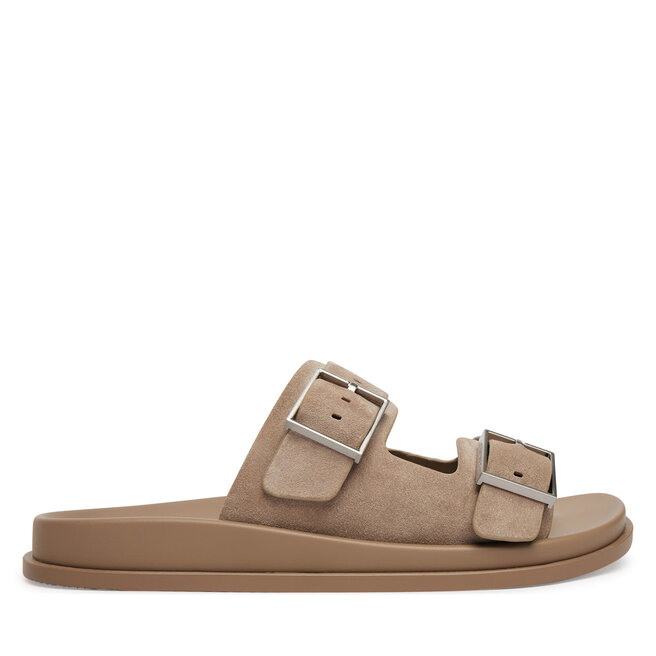Klapki Calvin Klein City Sandal Buckle Suede HW0HW03130 Beżowy -