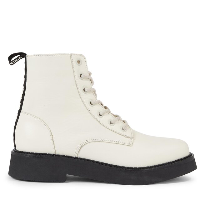 Botki Tommy Jeans Tjw Lace Up Flat Boot - Écru