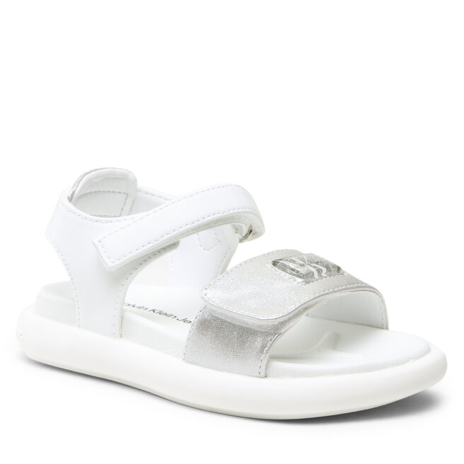 Sandale Calvin Klein Jeans Velcro Sandal V3A2-80496-1598 S Silver/White X059 Calvin imagine noua gjx.ro