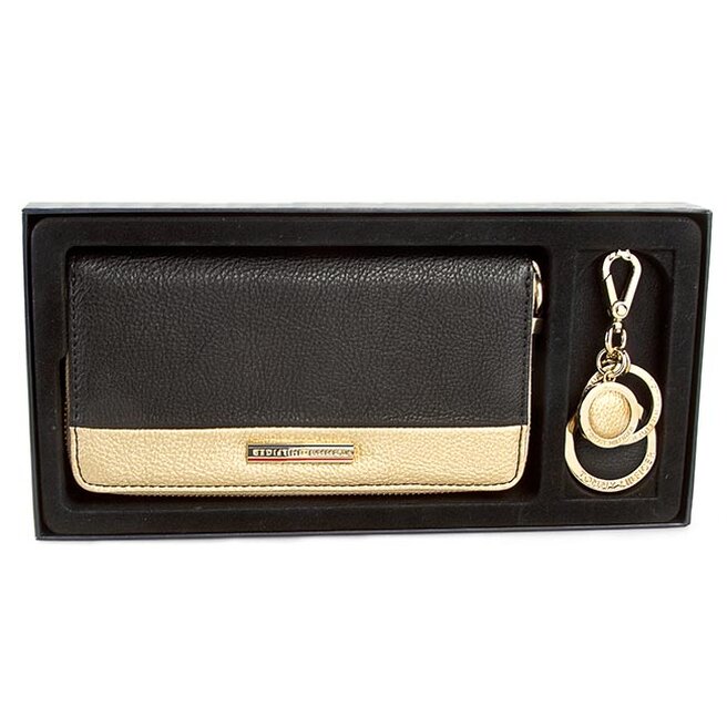 Tommy Hilfiger Ajándékszett Tommy Hilfiger Rachel Gift Set: Large Z/A Wallet + Keyf AW0AW01744 Black/Gold 902