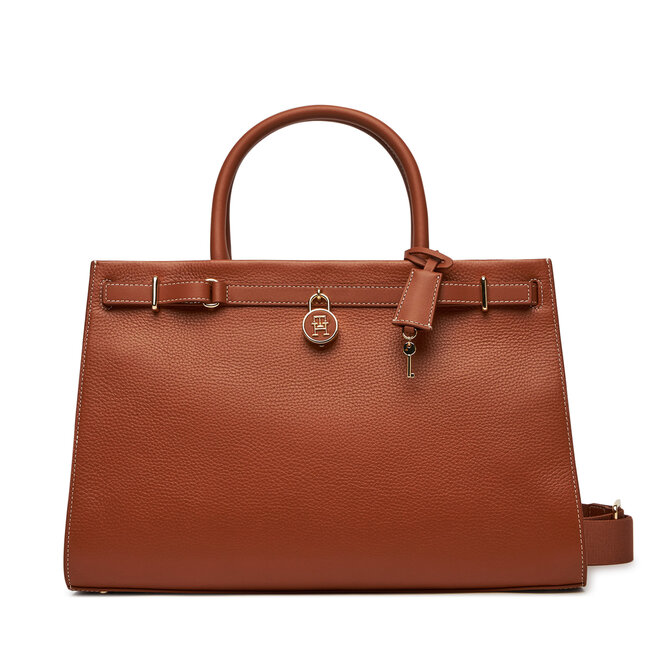 Torebka Tommy Hilfiger American Icon Tote Leather - Brązowy