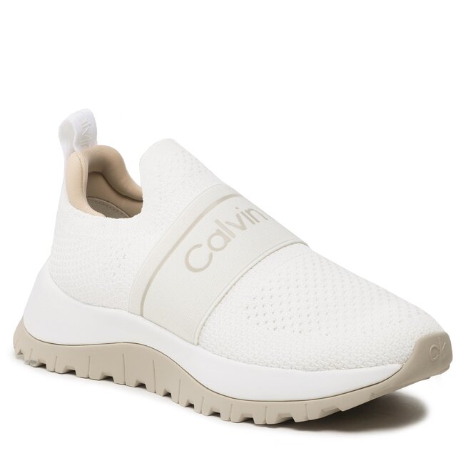 Sneakers Calvin Klein Knit Runner Slip On HW0HW01443 White/Dk Ecru 0LA 0LA imagine noua gjx.ro