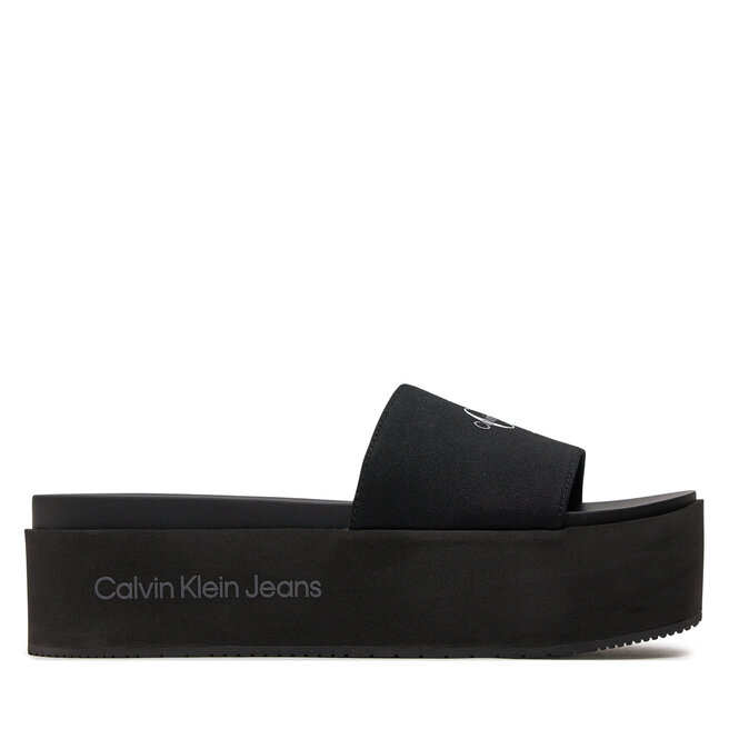 Klapki Calvin Klein Jeans Flatform Sandal Met - Czarny