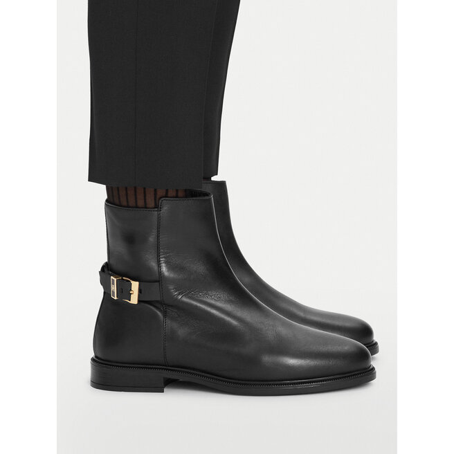 Botki Tommy Hilfiger Th Buckle Leather Ankle Boot FW0FW09486 Czarny