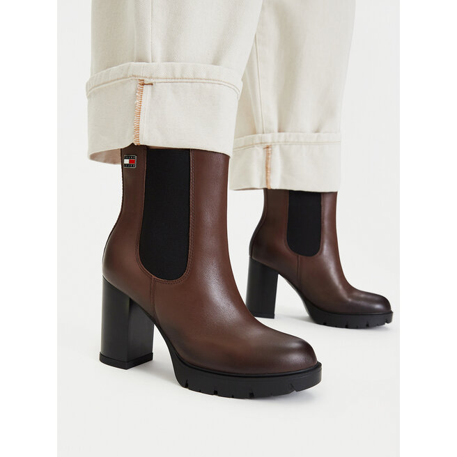 Botki Tommy Jeans Tjw Chelsea High Heel Boots EN0EN03112 Brązowy