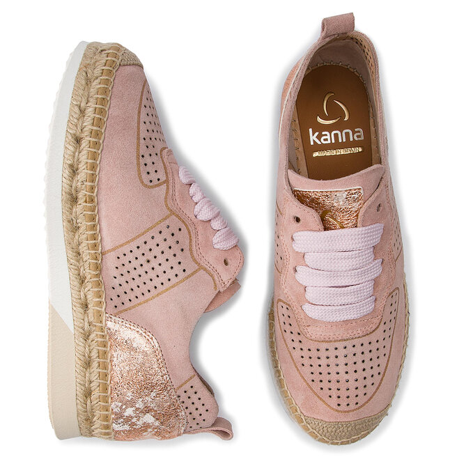 Sandales Compensées KANNA KV7266 - Cuir Beige Avec Crochet - Talon Haut - Taille 39 - DESTOCK
