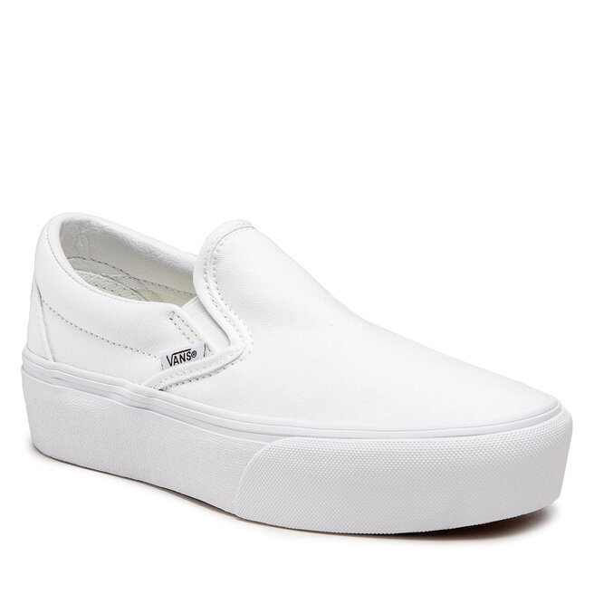 White slip on vans cheap on sale