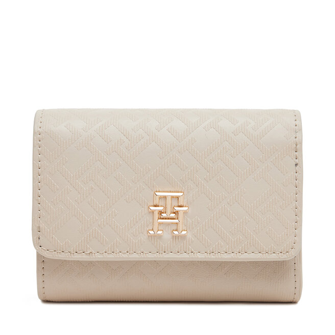Duży Portfel Damski Tommy Hilfiger Th Distinct Trifold Wallet Mono - Écru