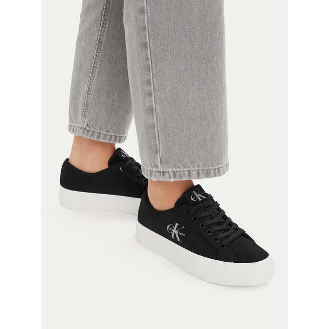 Sneakersy Calvin Klein Vulc Flatf Laceup Suede HW0HW03088 Czarny - kobiece