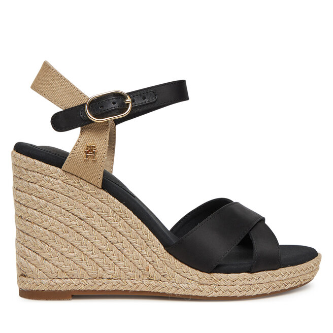 Espadryle Tommy Hilfiger Satin High Wedge Espadrille - Czarny