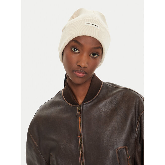 Czapka Calvin Klein Inst Patch Beanie - Beżowy