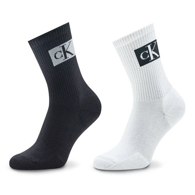Calvin Klein Jeans Sada 2 párů dámských vysokých ponožek Calvin Klein Jeans 701222880 White/Black 001