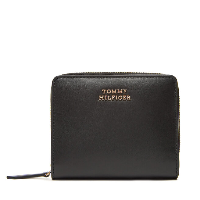 Mały Portfel Damski Tommy Hilfiger Th Leather Slg Med Za Flap - Czarny