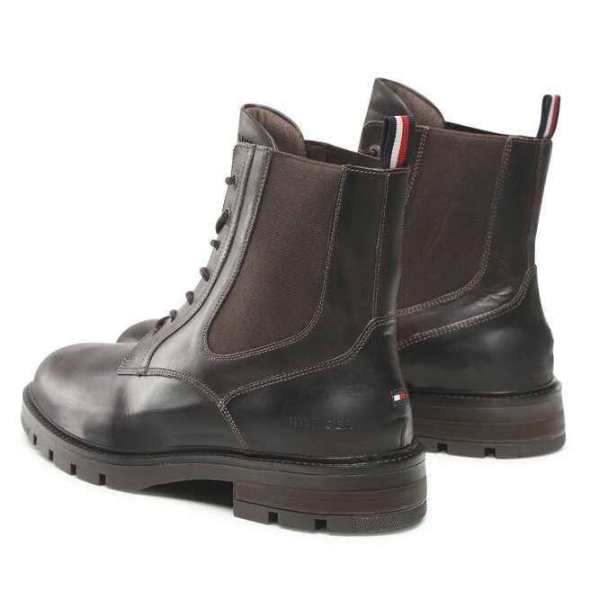 Tommy Hilfiger Kotníková obuv s elastickým prvkem Tommy Hilfiger Hilfiger Lth Lace Up Chel Boot FM0FM04204 Cocoa GT6