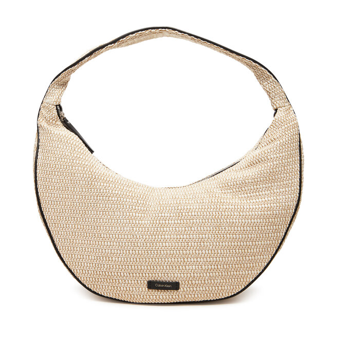Torebka Calvin Klein Pinched Raffia Large Shoulder Ba - Beżowy