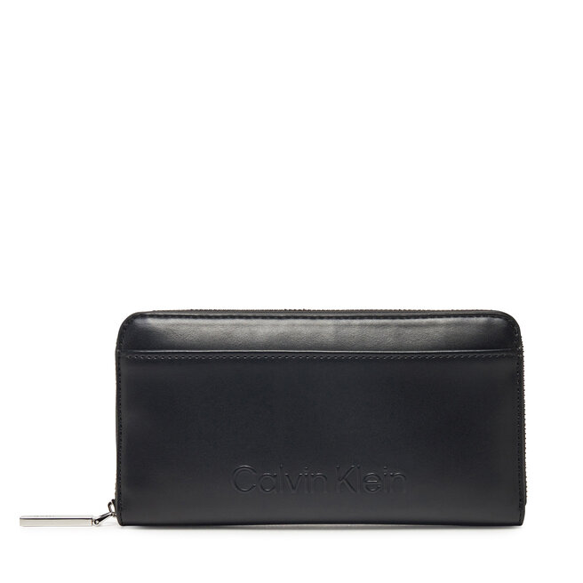 Duży Portfel Damski Calvin Klein Embossed Logo Large Zip Around - Czarny