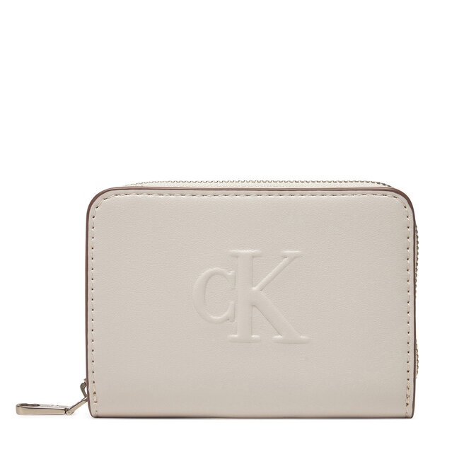 Portfel damski Calvin Klein Jeans Sculpted Med Zip Around Wallet - Écru