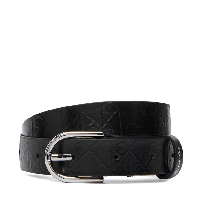 Pasek Damski Calvin Klein Round Buckle Debossed LV04F7143G Czarny -