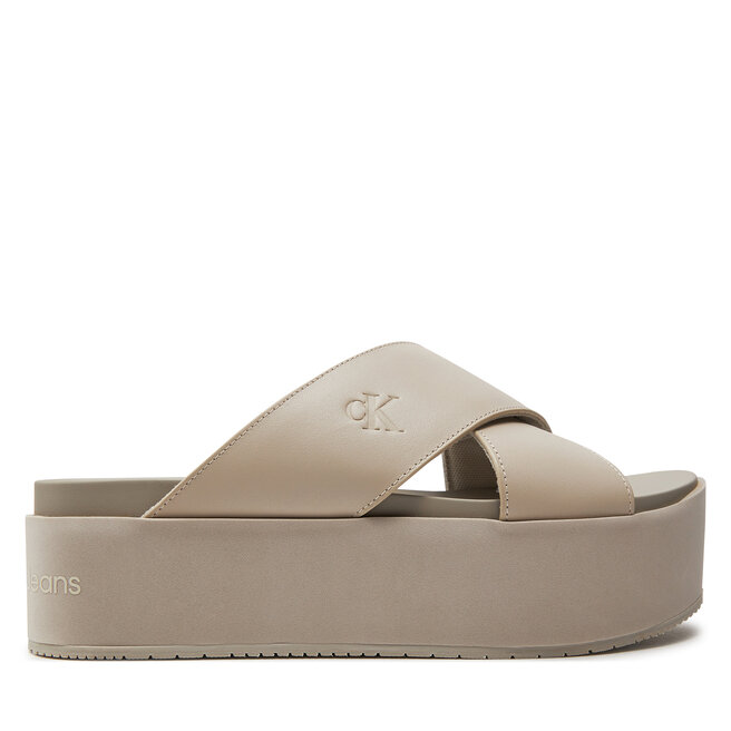 Klapki Calvin Klein Jeans Flatform Cross Mg Uc - Beżowy